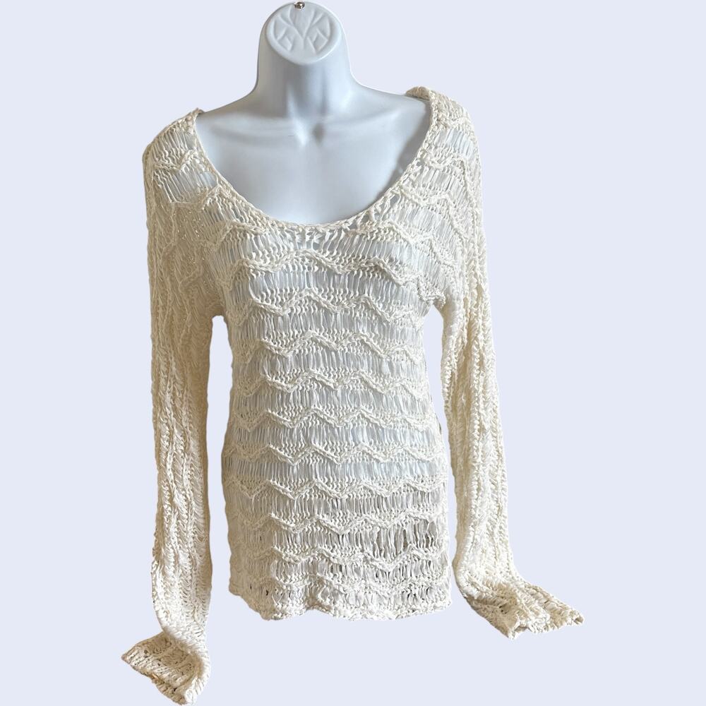 White House Black Market S Open-Knit Sweater Cream Scoop